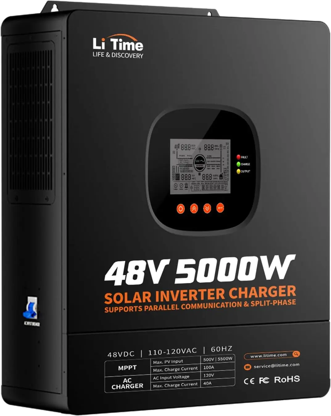 Parallel Solar Inverter 48V 5000W Mppt - อินเวอร์เตอร์ LiTime 5000W แบบคลื่นไซน์บริสุทธิ์, อินเวอร์เตอร์ไฮบริดพลังงานแสงอาทิตย์พร้อมชาร์จ 48V