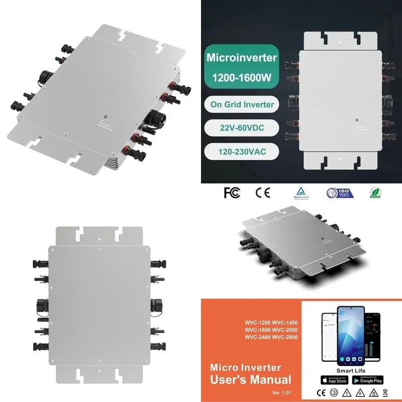 Micro Inverter 1400W Solar Grid Tie - ไมโครอินเวอร์เตอร์อัจฉริยะ ควบคุมผ่านแอพ WiFi 1600W 1400W 1200W