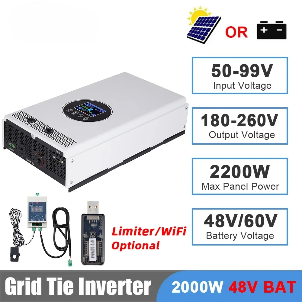 Grid Tie Inverter Limiter 2000W - อินเวอร์เตอร์แบบเชื่อมต่อกริด 2000W 1500W แรงดันไฟฟ้าขาเข้า 55-99V/24-55V แรงดันไฟฟ้าขาออก