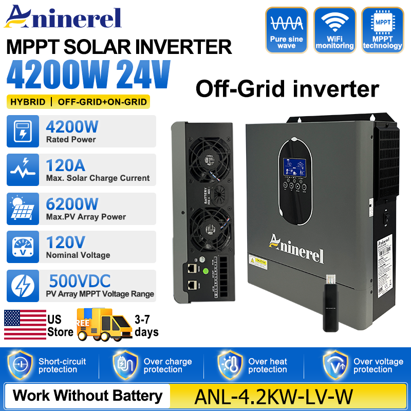 Inverter Pure Sine Wave 60Hz 120V 3000W - อินเวอร์เตอร์ไฮบริด Aninerel 4200W 3KW 120V แบบออฟกริด