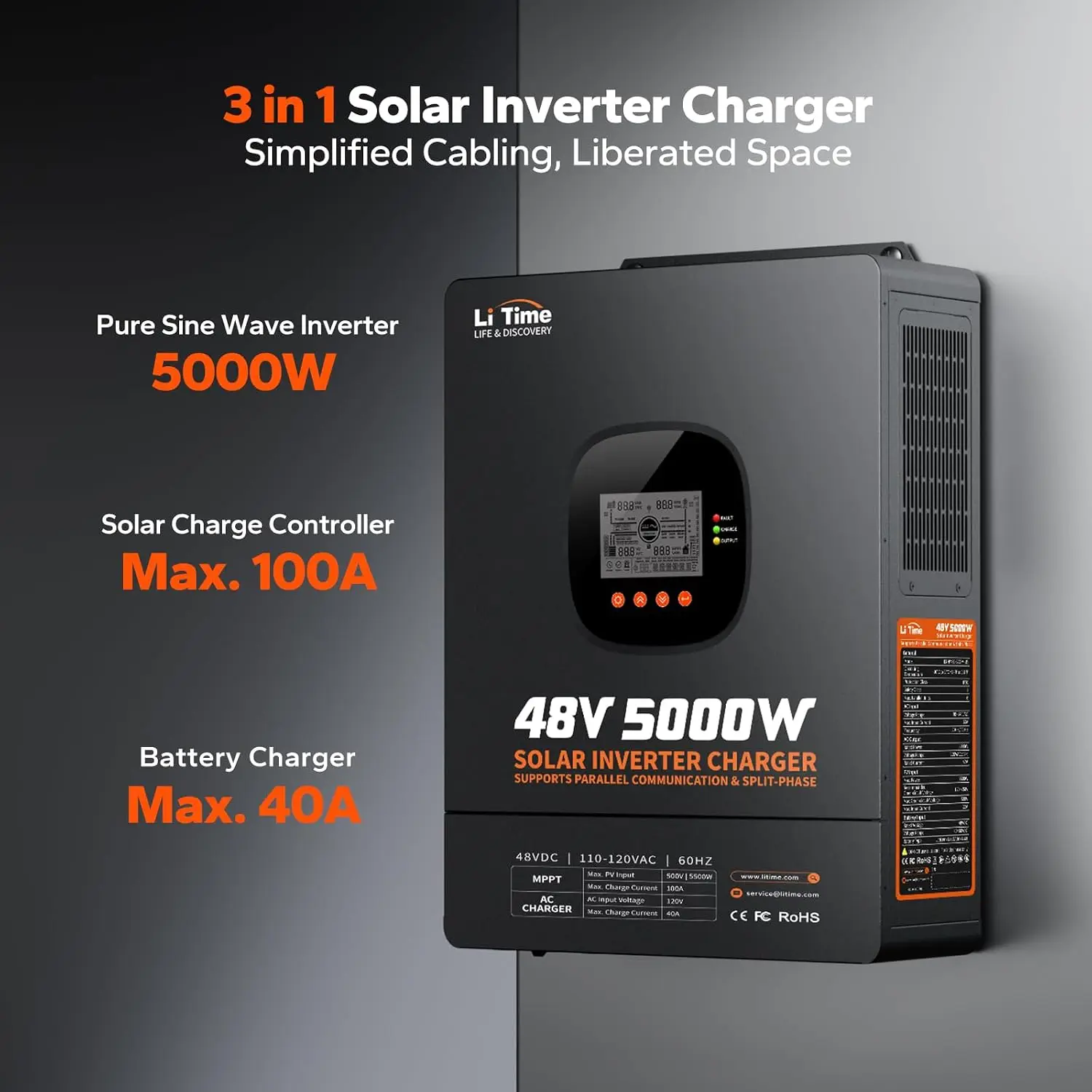 อินเวอร์เตอร์ LiTime 5000W แบบ - Parallel Solar Inverter 48V 5000W Mppt บทวิจารณ์และราคา